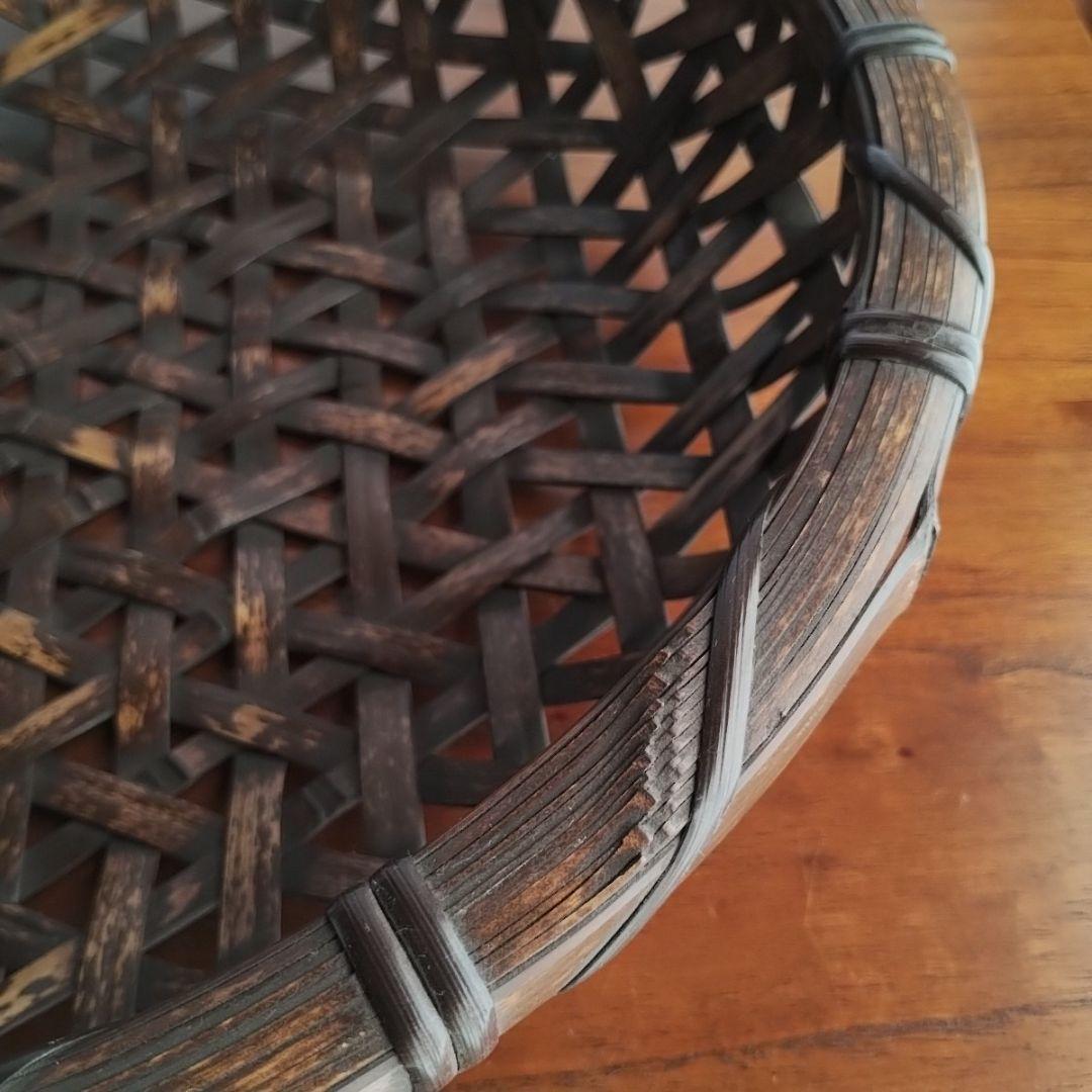 土佐の虎斑竹 かご 竹籠 竹細工 漆塗り 日本製 亀甲盛り籠