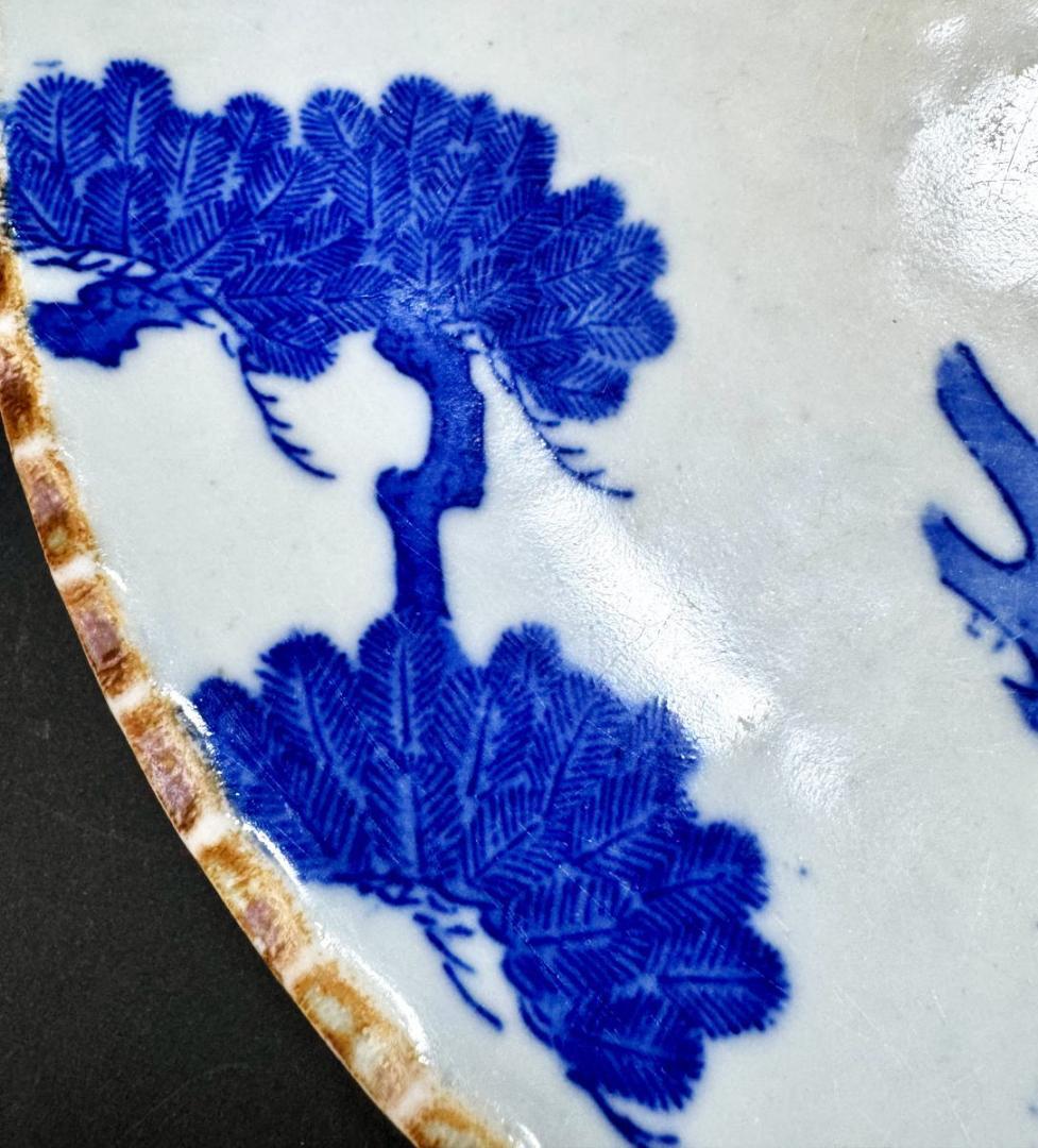 江戸時代 古伊万里 古染付上村印判松竹梅文大皿 約直径30.5cmWWTT167