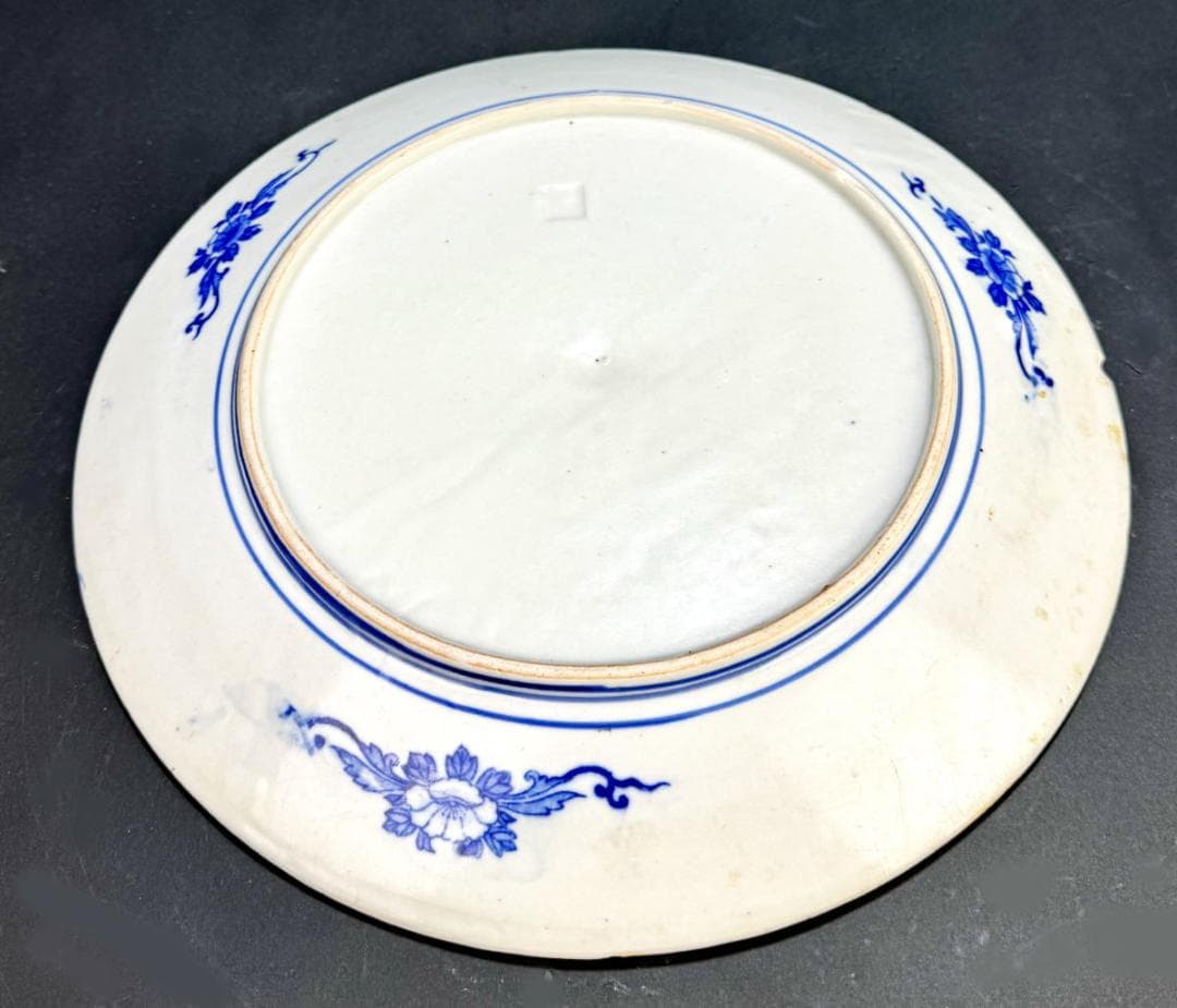 江戸時代 古伊万里 古染付上村印判松竹梅文大皿 約直径30.5cmWWTT167