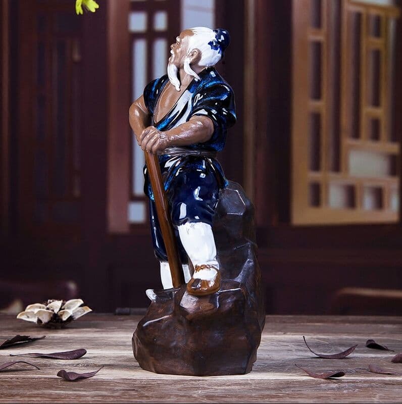 石湾公仔創意陶磁老人、愚公移山、風水事務室装飾品