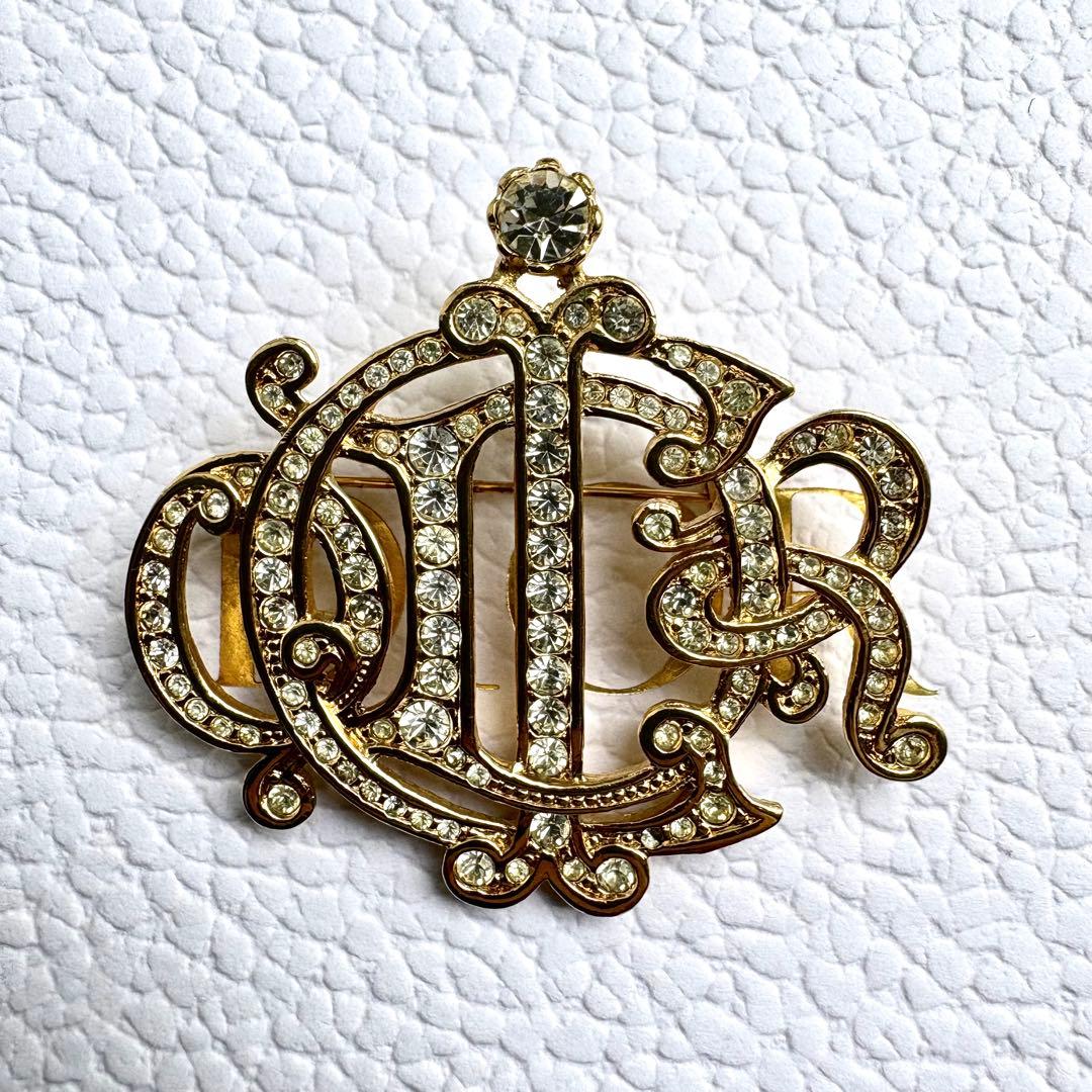 極美品✨ディオール ブローチ エンブレム ラインストーン ヴィンテージ