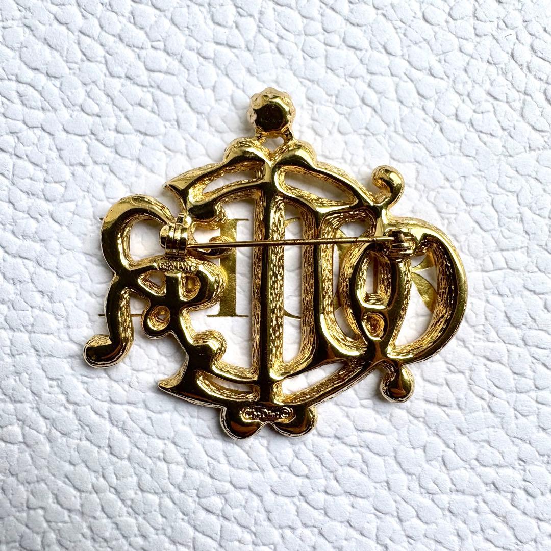 極美品✨ディオール ブローチ エンブレム ラインストーン ヴィンテージ