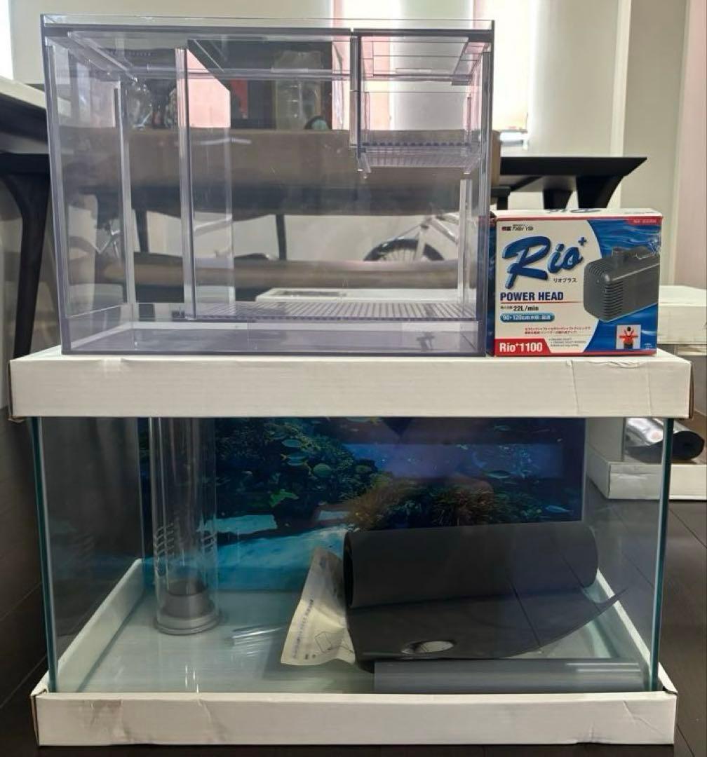 クロミス オーバーフロー水槽60x30x36,アクリル濾過槽,Rioポンプ