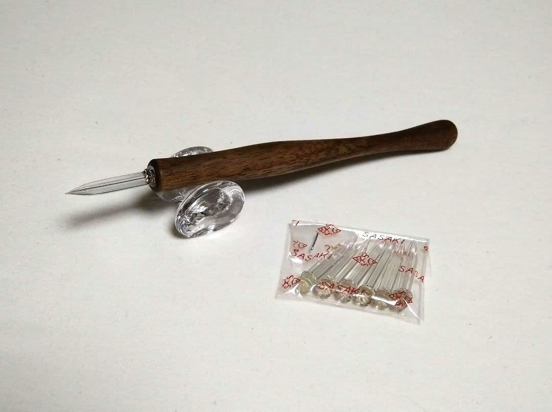 佐々木ガラスペン替先（細字•水晶6本入）/木製ペン軸セット