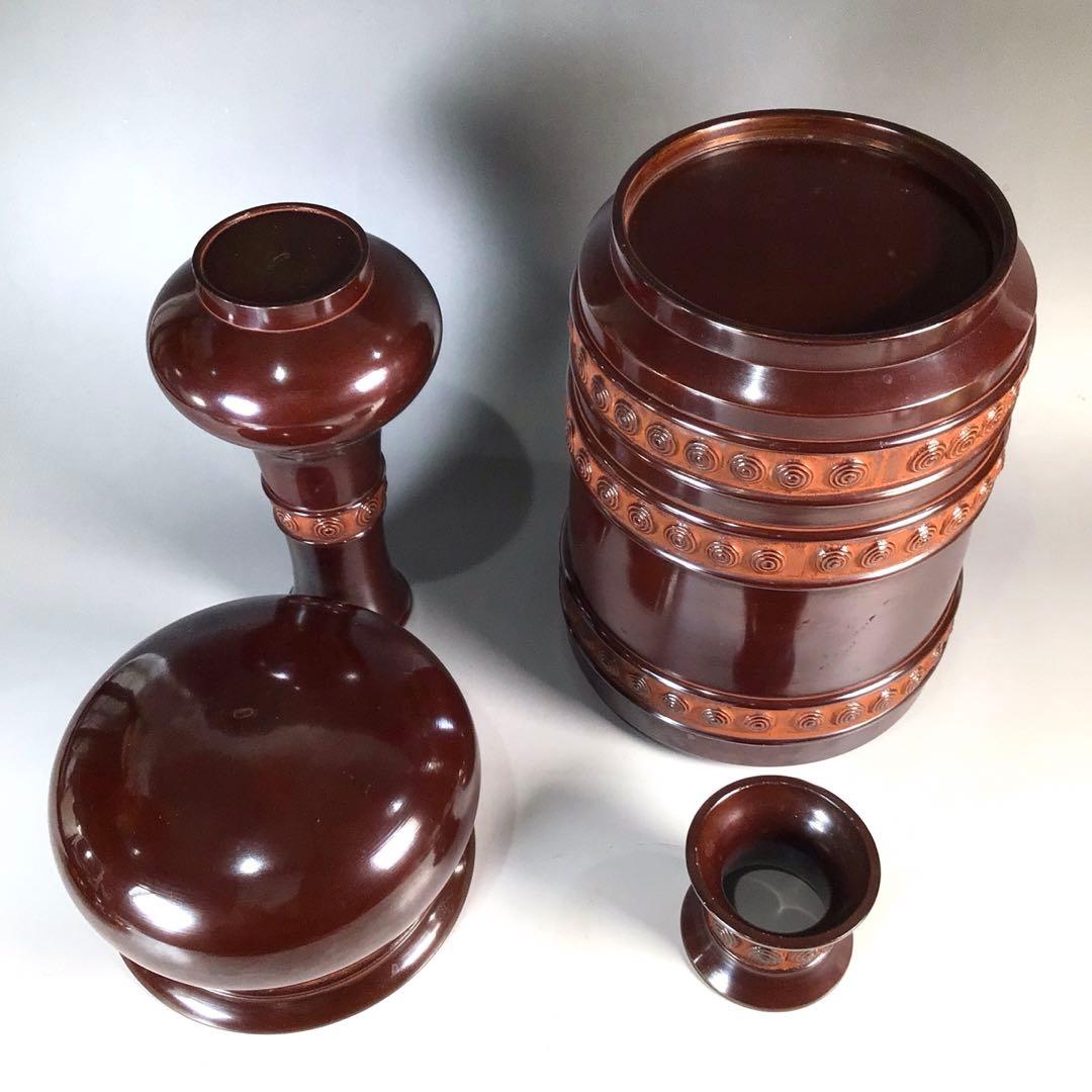 Ｎ９９１　皆具　『金工師　剛章造』『唐銅皆具』『水指　建水　蓋置　杓立』　共箱