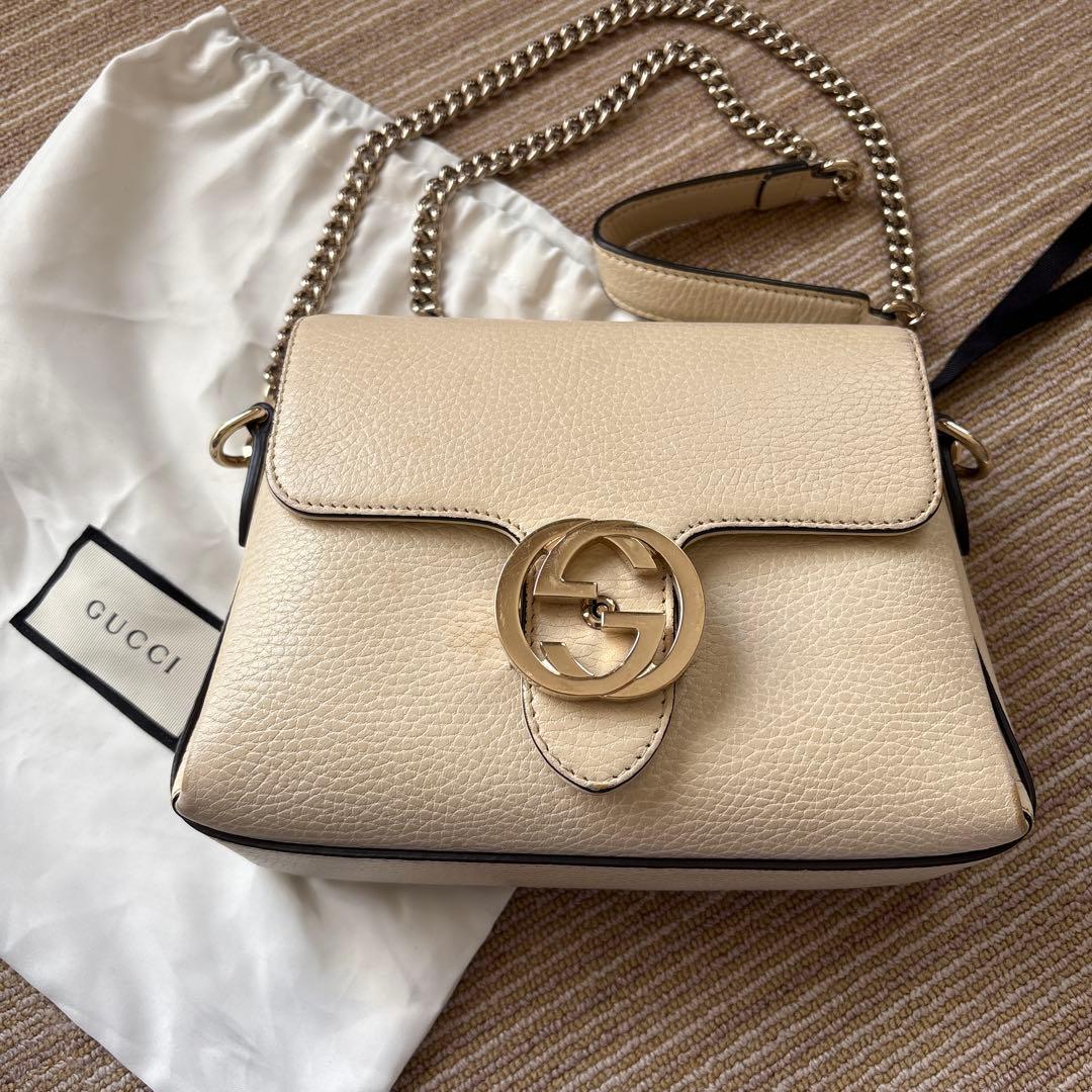 ✈*様 GUCCI ベージュ レザー ショルダーバッグ