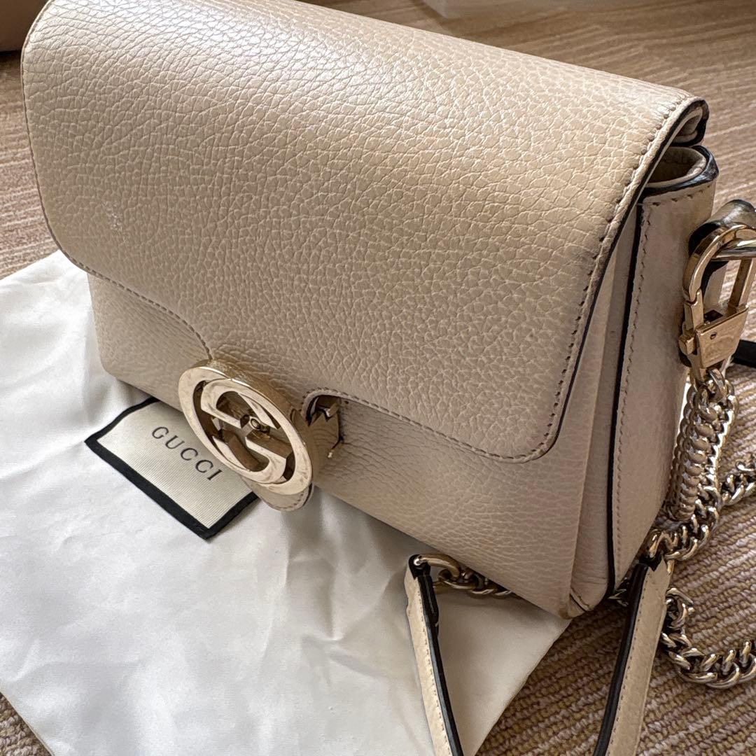 ✈*様 GUCCI ベージュ レザー ショルダーバッグ