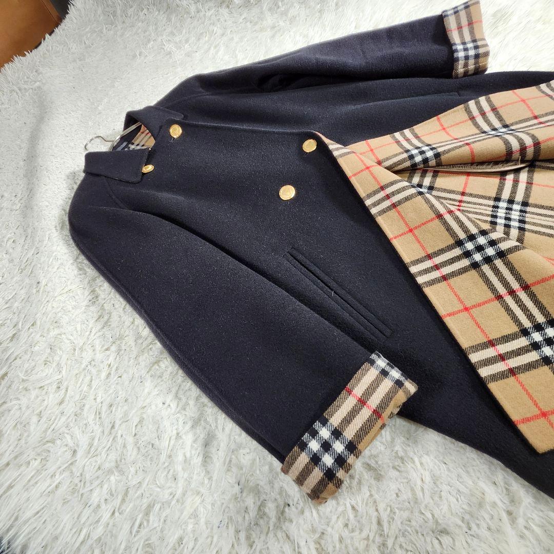 美品　バーバリー　ウールコート　ダブルブレスト　ノバチェック　カシミヤ　金ボタン