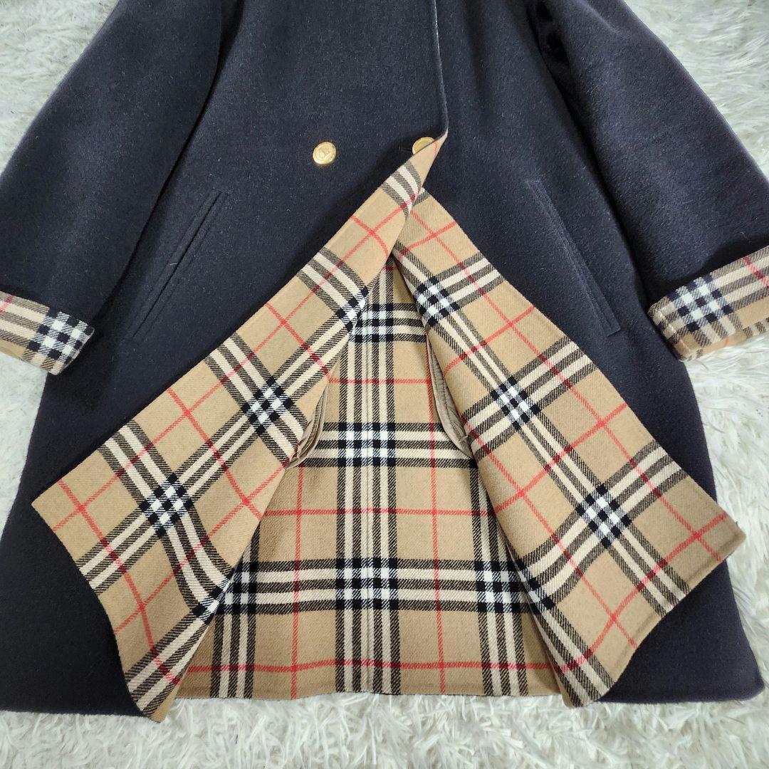 美品　バーバリー　ウールコート　ダブルブレスト　ノバチェック　カシミヤ　金ボタン