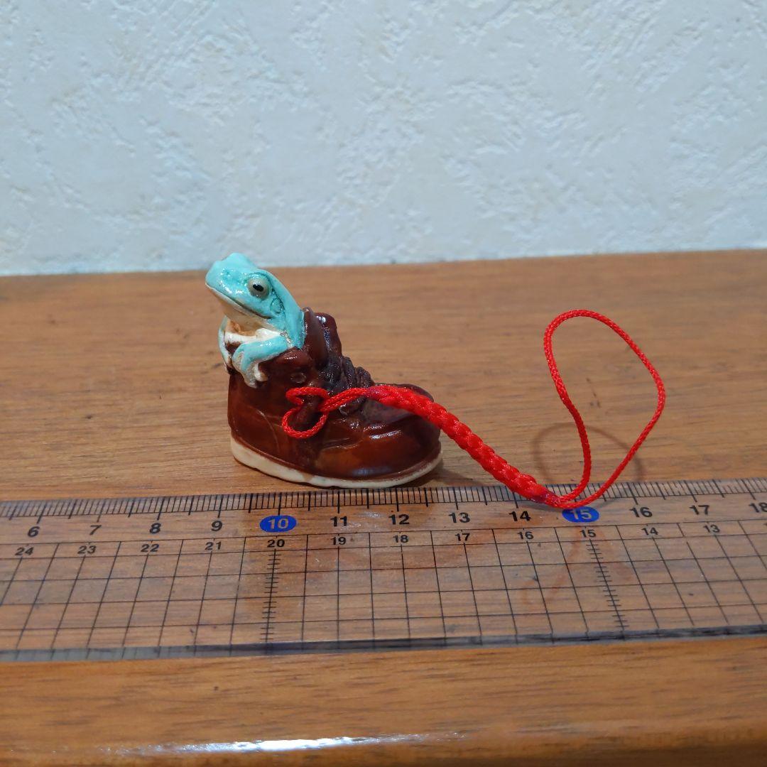 【おもちゃの靴に入って寛ぐイエアメガエル 根付】有名原型師製作品 手塗り一点物
