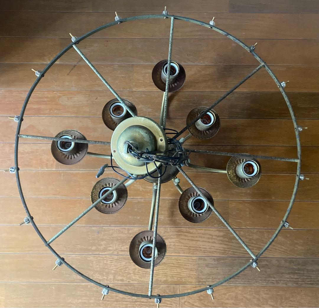 希少！超レトロ美品　アンテーク　燭台型 8連 板ガラス18枚囲いシャンデリア