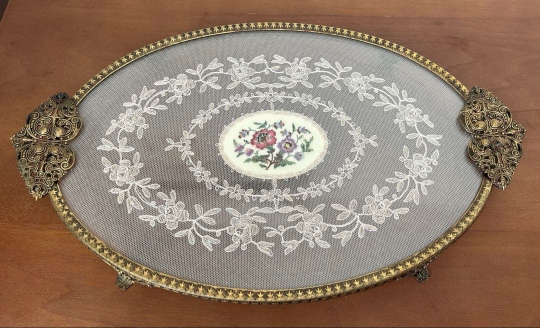 【匿名配送】ドレッシングトレイ　イギリス　アンティーク　雑貨　プチポワン