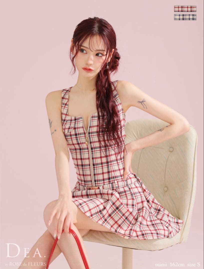 【ディアバイローブドフルール】チェックミニドレス レッド