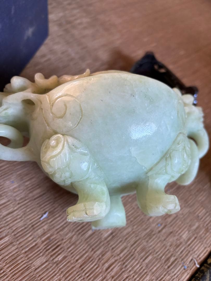 中国美術 玉製 龍彫刻 香炉 台座付き 古美術 置物