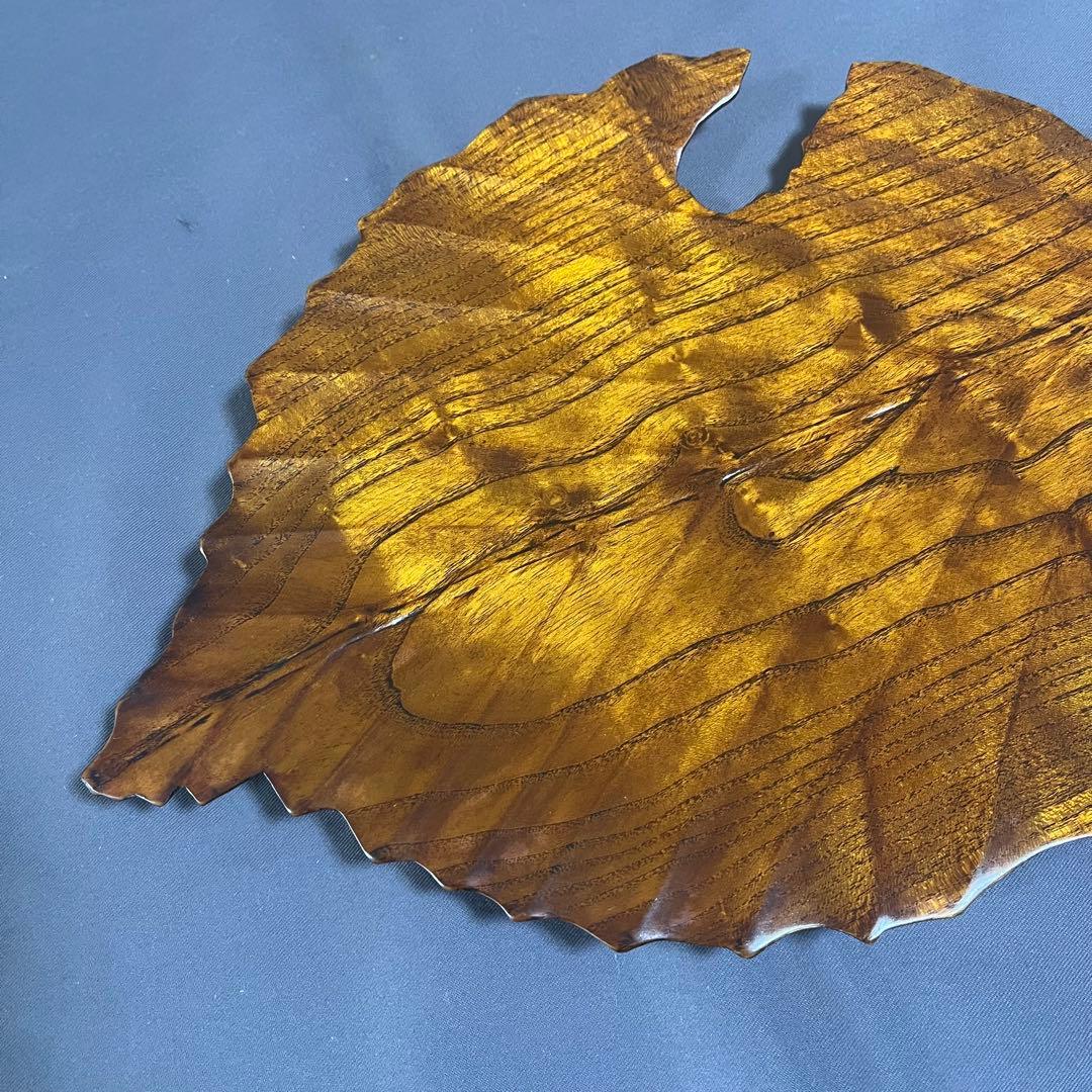 杢桑拭漆盛器(木の葉) 茶　木工芸　 №8720