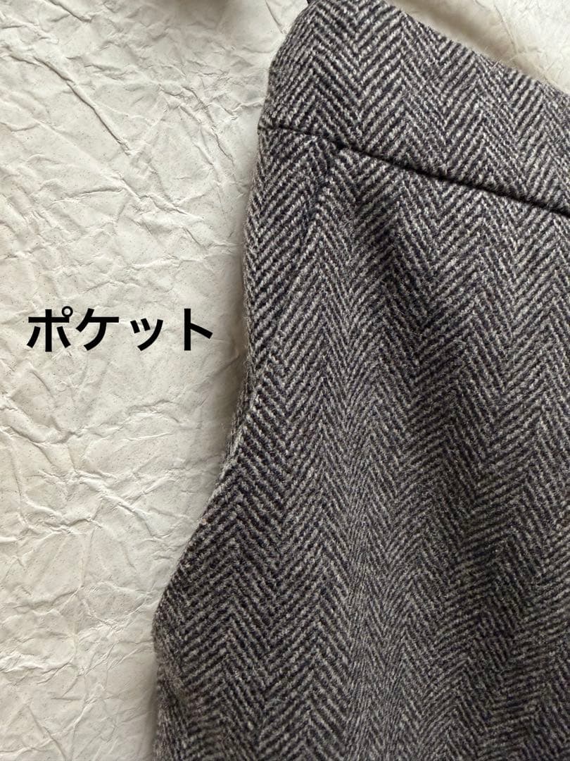 エルメス HERMES チャコールグレー ヘリンボーン タイトスカート38サイズ