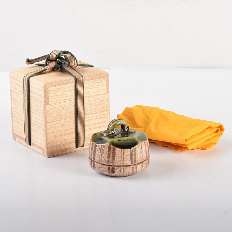 茶道具　織部焼　はじき織部　香合　極め箱　M　R4917