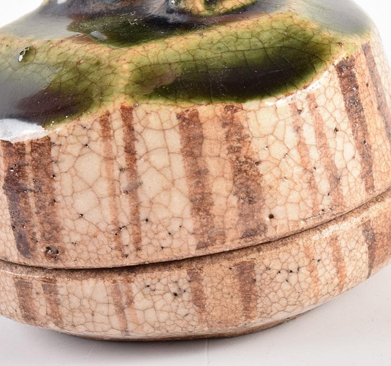 茶道具　織部焼　はじき織部　香合　極め箱　M　R4917