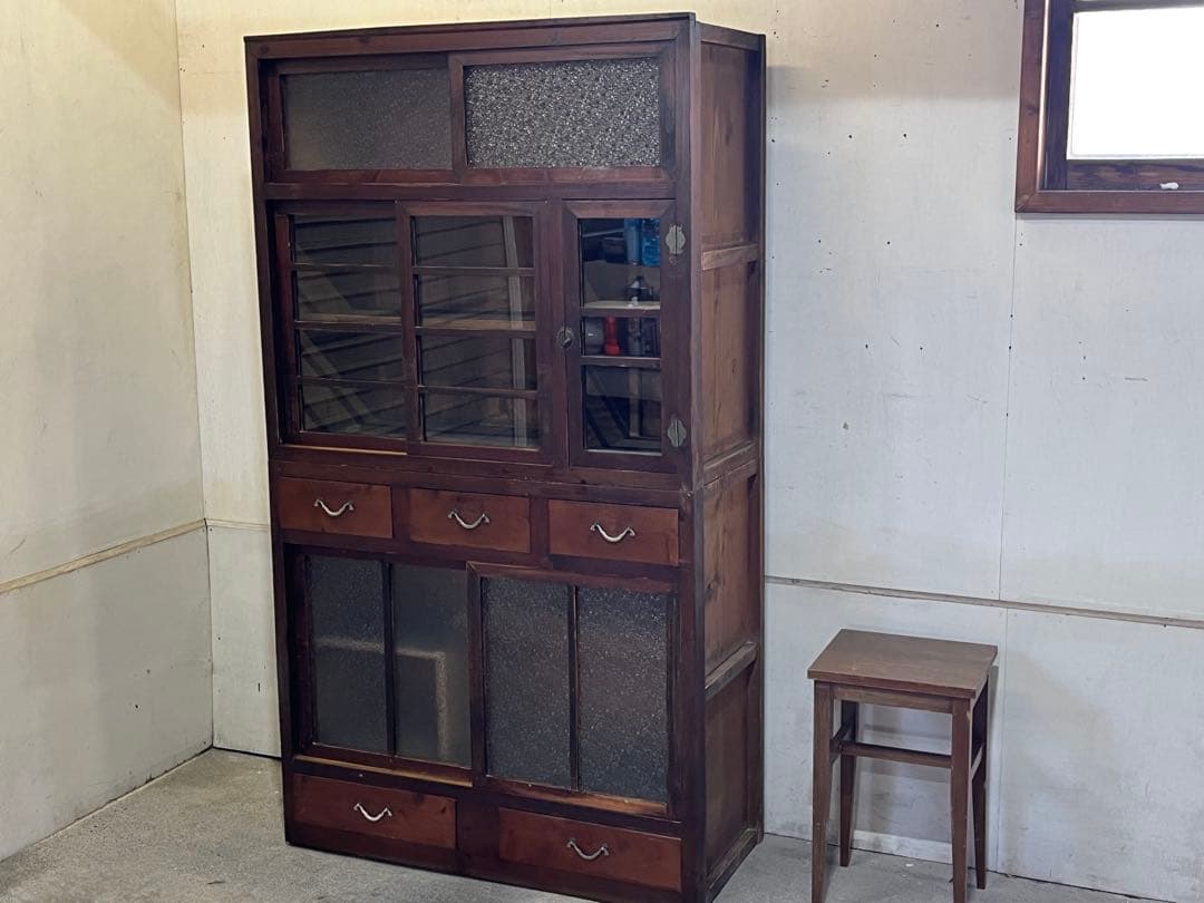 s*n様 アンティーク木製 ガラス戸棚 水屋箪笥レトロ 二段式食器棚