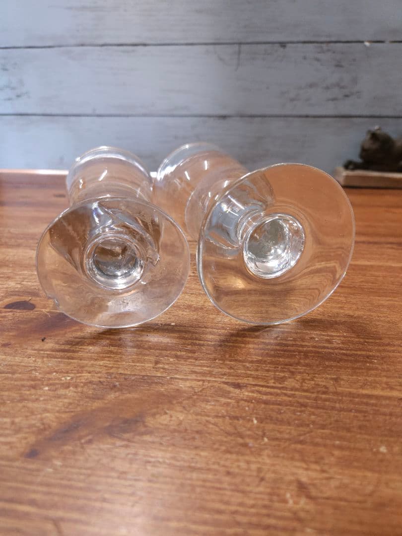 フランス アンティーク アブサングラス 2脚セット 厚手の吹き硝子 ウランガラス