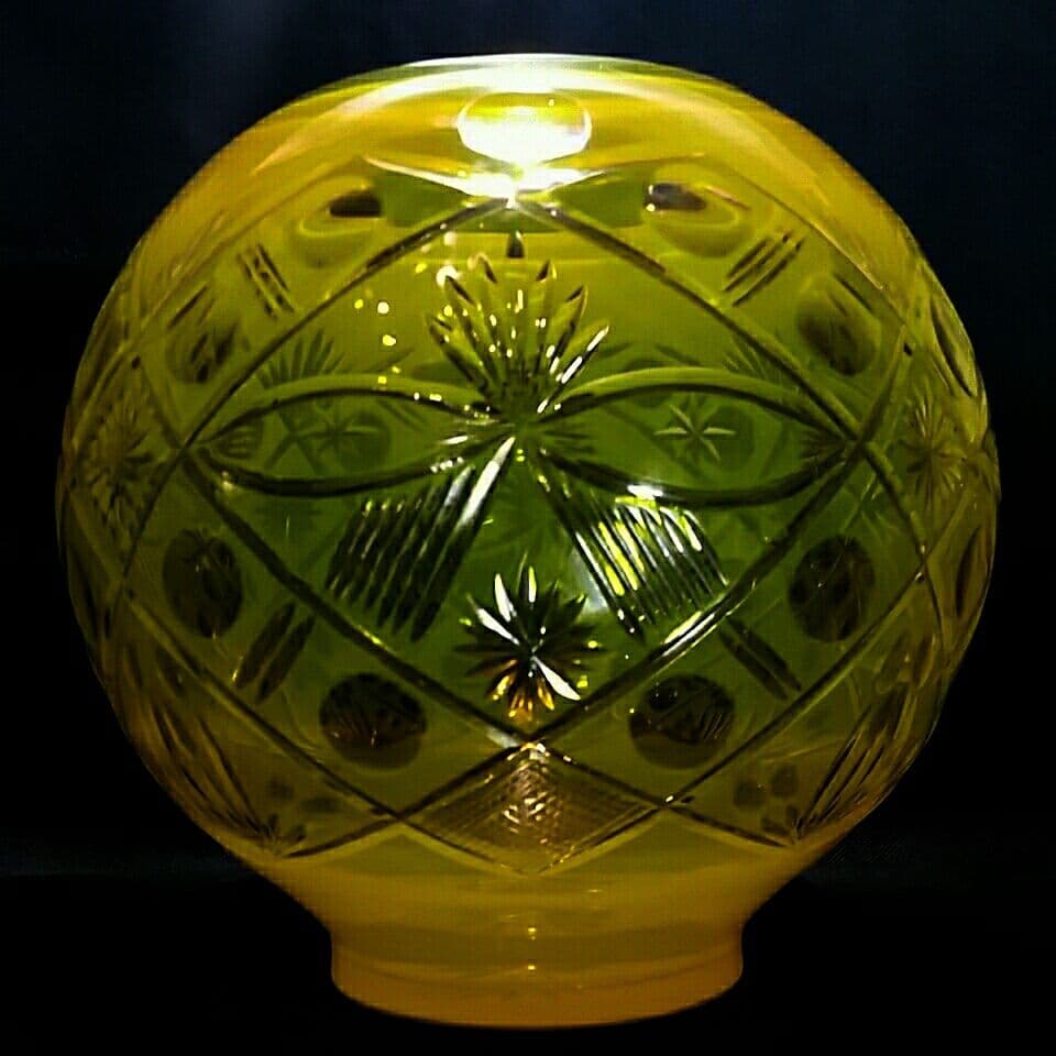 【切り子】★色被せ 黄色 切子 花瓶 花器 フラワーベース カットイエロー