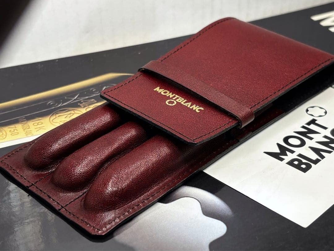モンブラン　⭐️極上保管ボルドー美品⭐️ヴィンテージ本革セパレート型ペンポーチ3本差