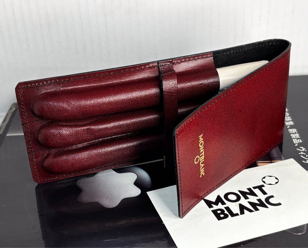 モンブラン　⭐️極上保管ボルドー美品⭐️ヴィンテージ本革セパレート型ペンポーチ3本差