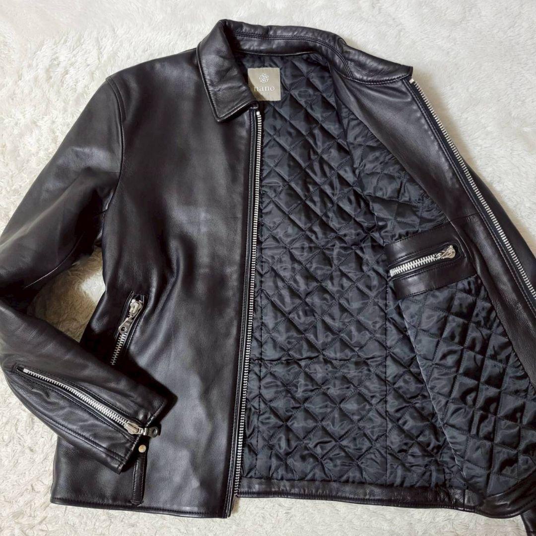 美品✨　ナノユニバース 羊革 ライダースジャケット 黒 中綿 キルティング XL