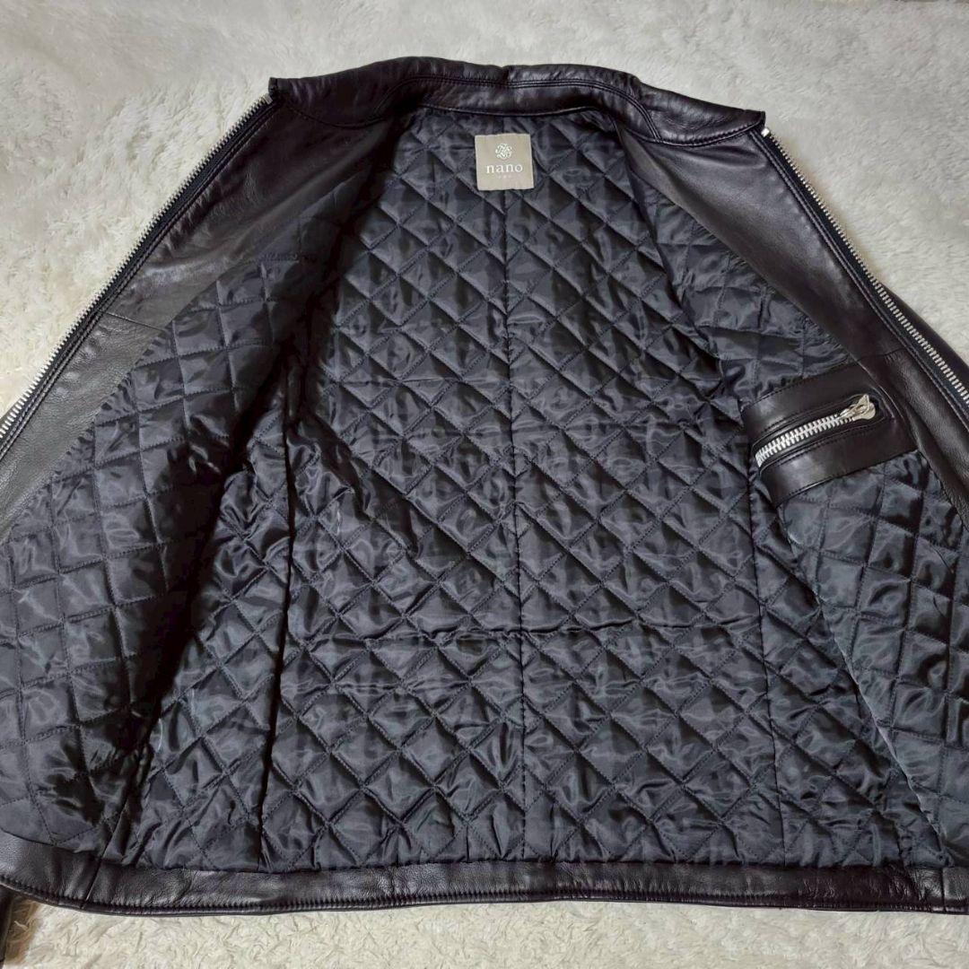 美品✨　ナノユニバース 羊革 ライダースジャケット 黒 中綿 キルティング XL