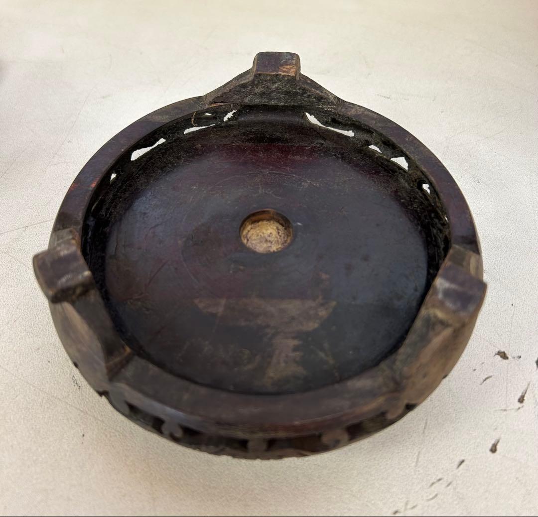 P209 中国古美術 古玩 花瓶 黒堆朱 木製円台付 堆朱　希少　美術品　工芸品