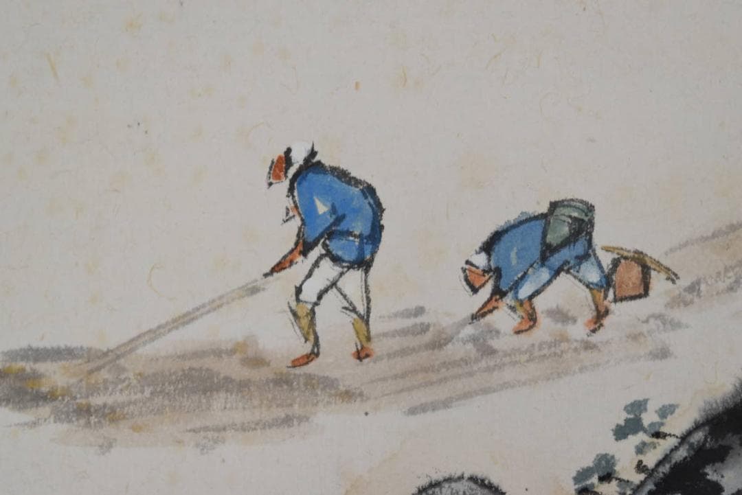 【真作】徳田隣斎/嵐峡春趣/春景筏下り図/山水図/掛軸/名家伝来/AA-895