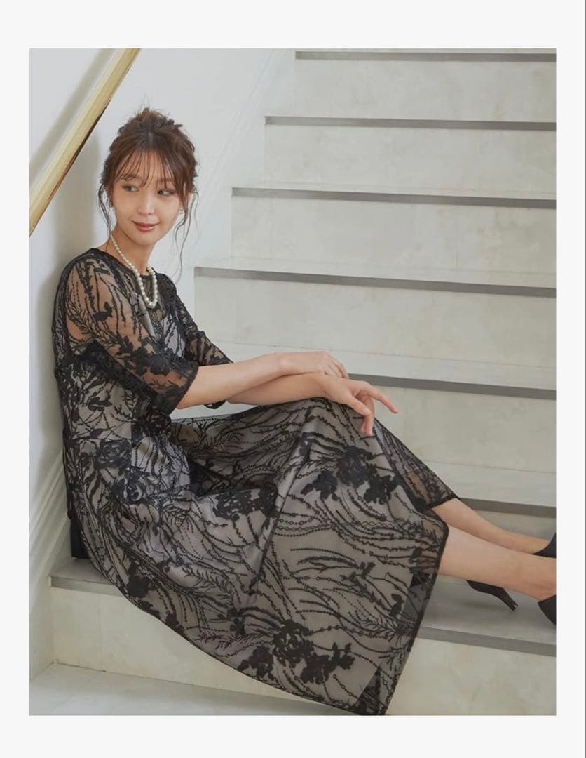 1回着用 美品 niana 黒レース 結婚式ドレス