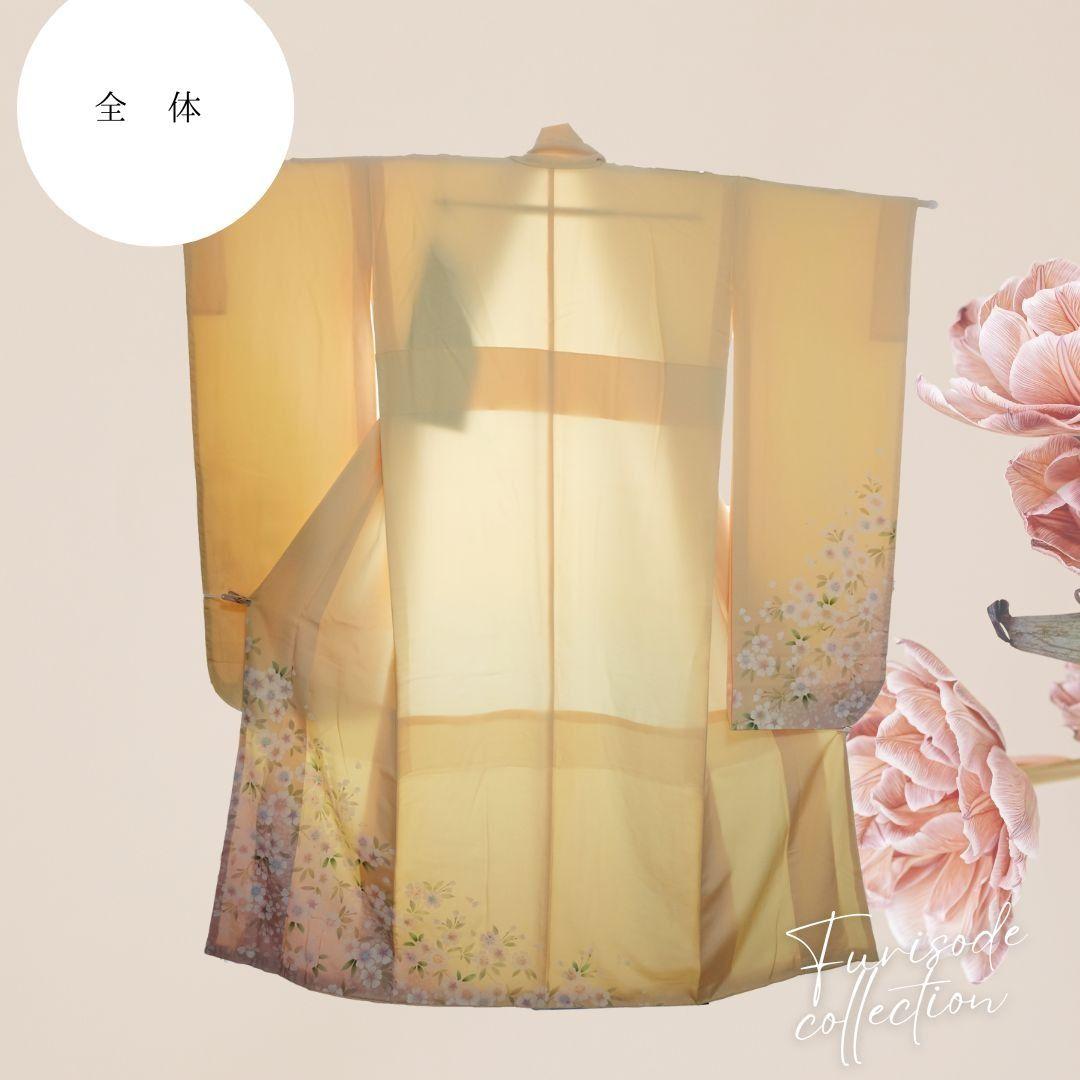 振袖フルセット　クリーム　桜柄　シンプル可愛い　成人式　卒業式