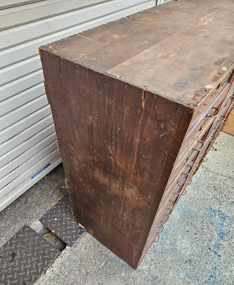 USヴィンテージ 古いシャツケース 木製×ガラス 24杯 引出し 収納 古家具