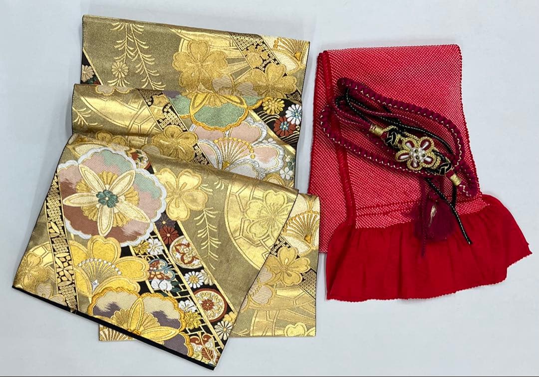 振り袖　フルセット　長襦袢　成人式　金彩加工　刺繍　全通袋帯　重ね襟付き656