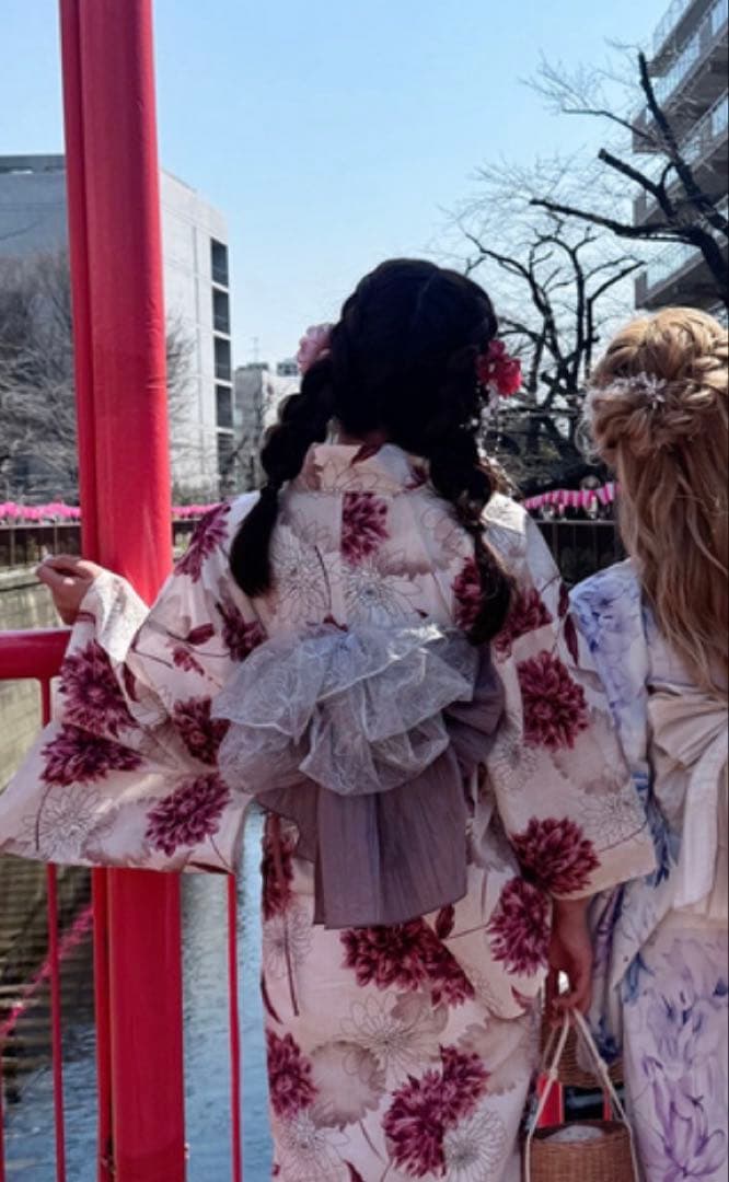 GRL グレイル　浴衣+帯留+兵児帯セット　ダリア柄　花柄　白　tu1496