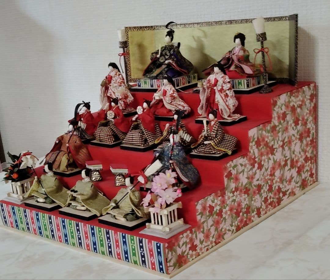 「職人技 」和紙製 雛人形　五段飾り　千代紙　コンパクト　雛飾り ひな祭り