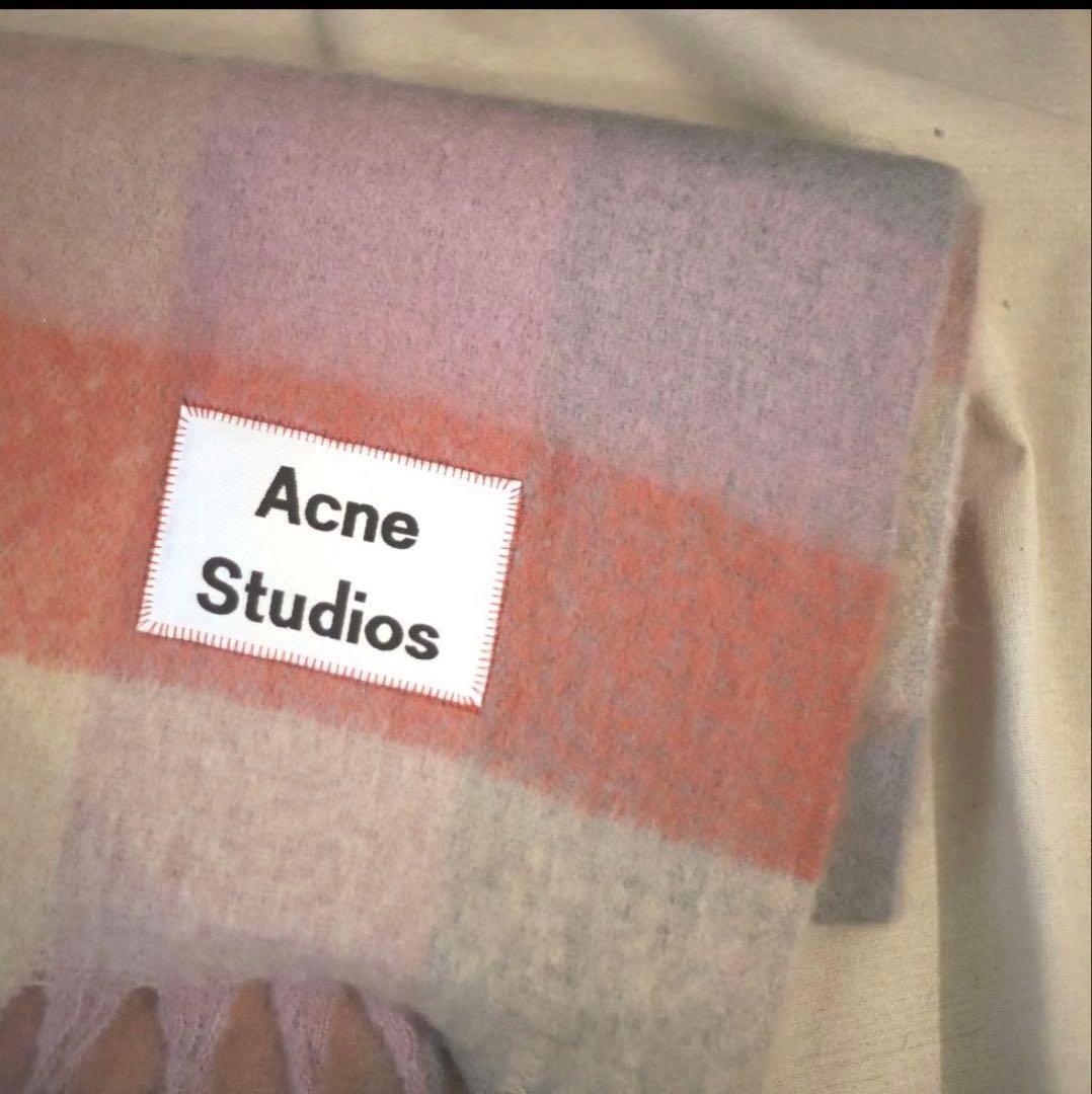 AcneStudiousマルチチェック柄スカーフフーシャ/ライラック/ピンク