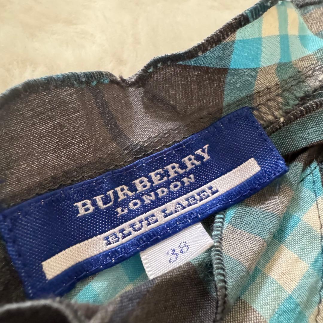 バーバリーブルーレーベル　タンクトップ　ノースリーブ　フリル　ブルー系　38