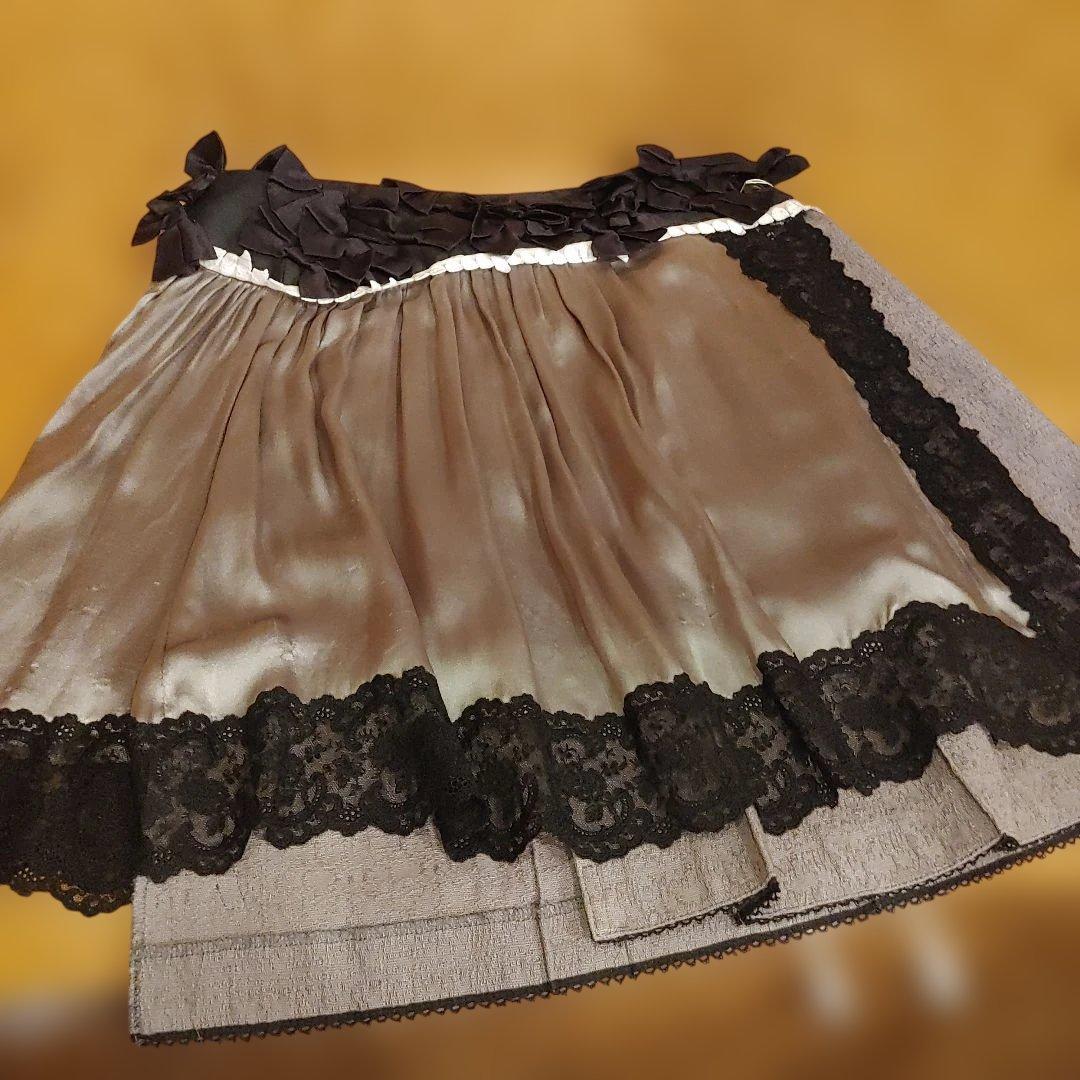 フレアスカート グレーと黒 リボン付きアンダーカバー