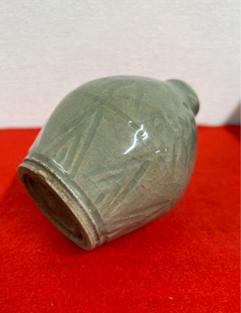 宋代古美術　時代物　龍泉窯青瓷花瓶 小缶