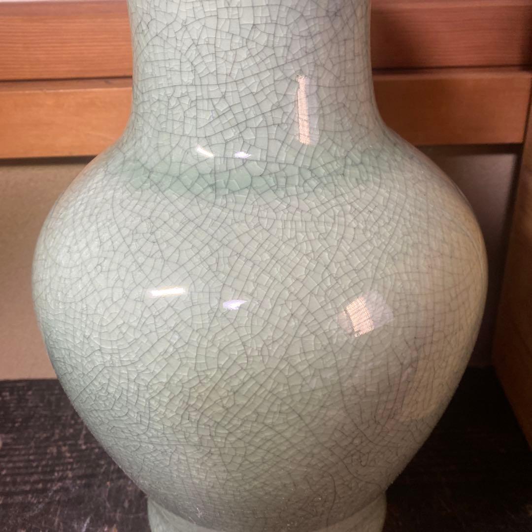 中国　古玩　青磁花瓶　【桐箱付】36cm18cm