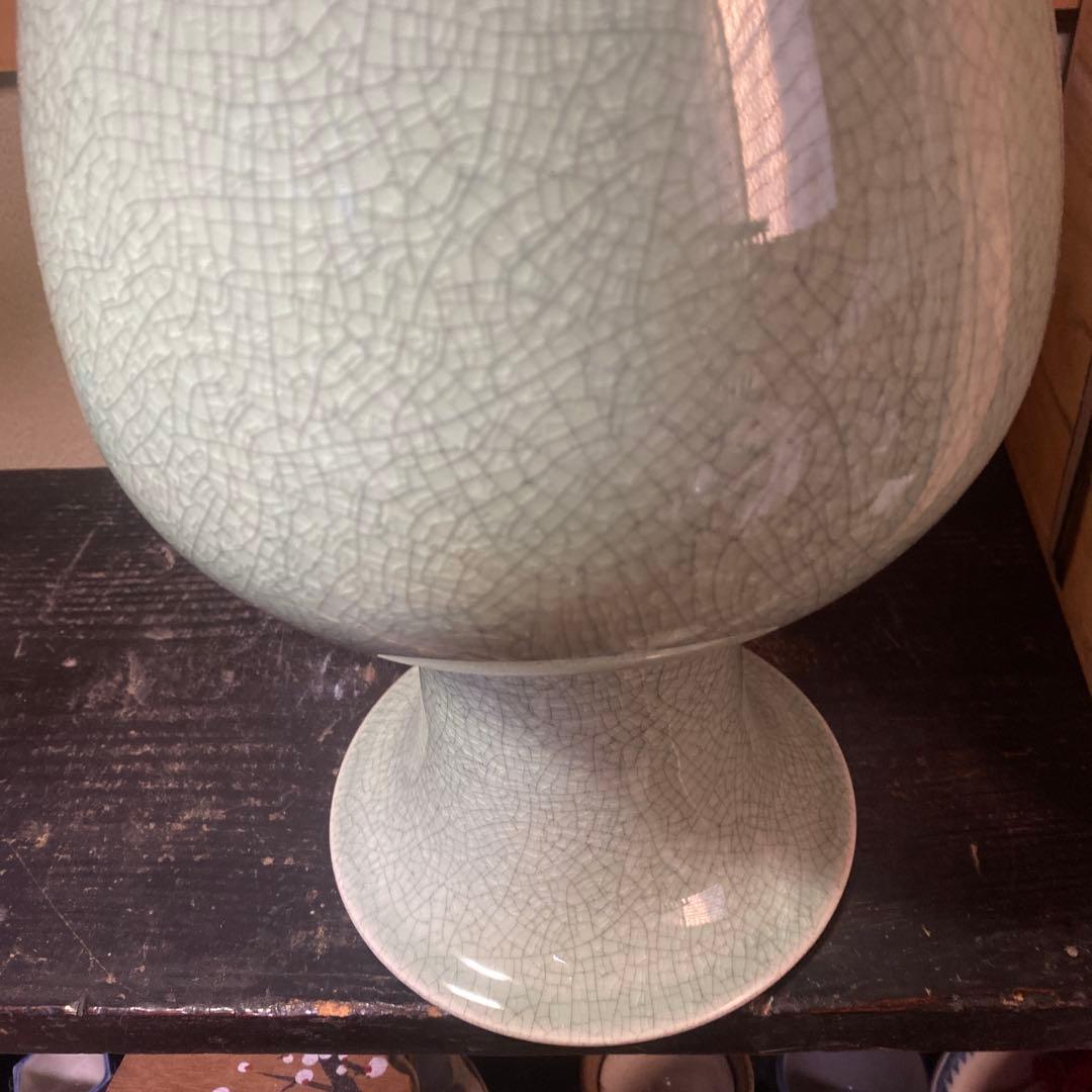 中国　古玩　青磁花瓶　【桐箱付】36cm18cm