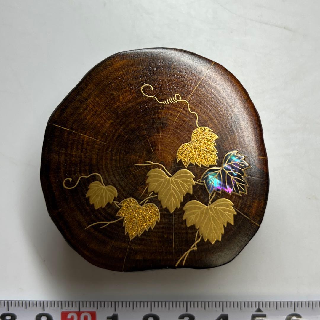 山下泰園 蔦蒔絵 香合 共箱 w4.4cm 東キ8-0127☆2F