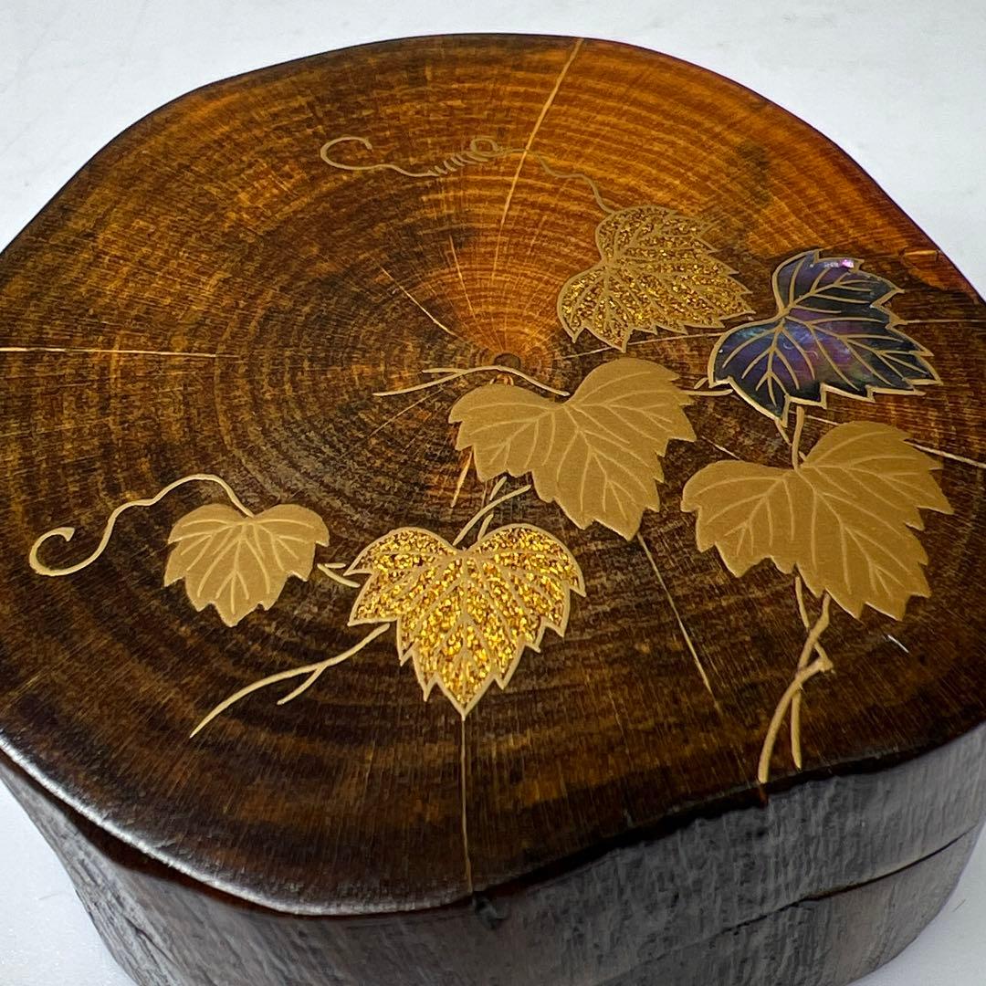 山下泰園 蔦蒔絵 香合 共箱 w4.4cm 東キ8-0127☆2F