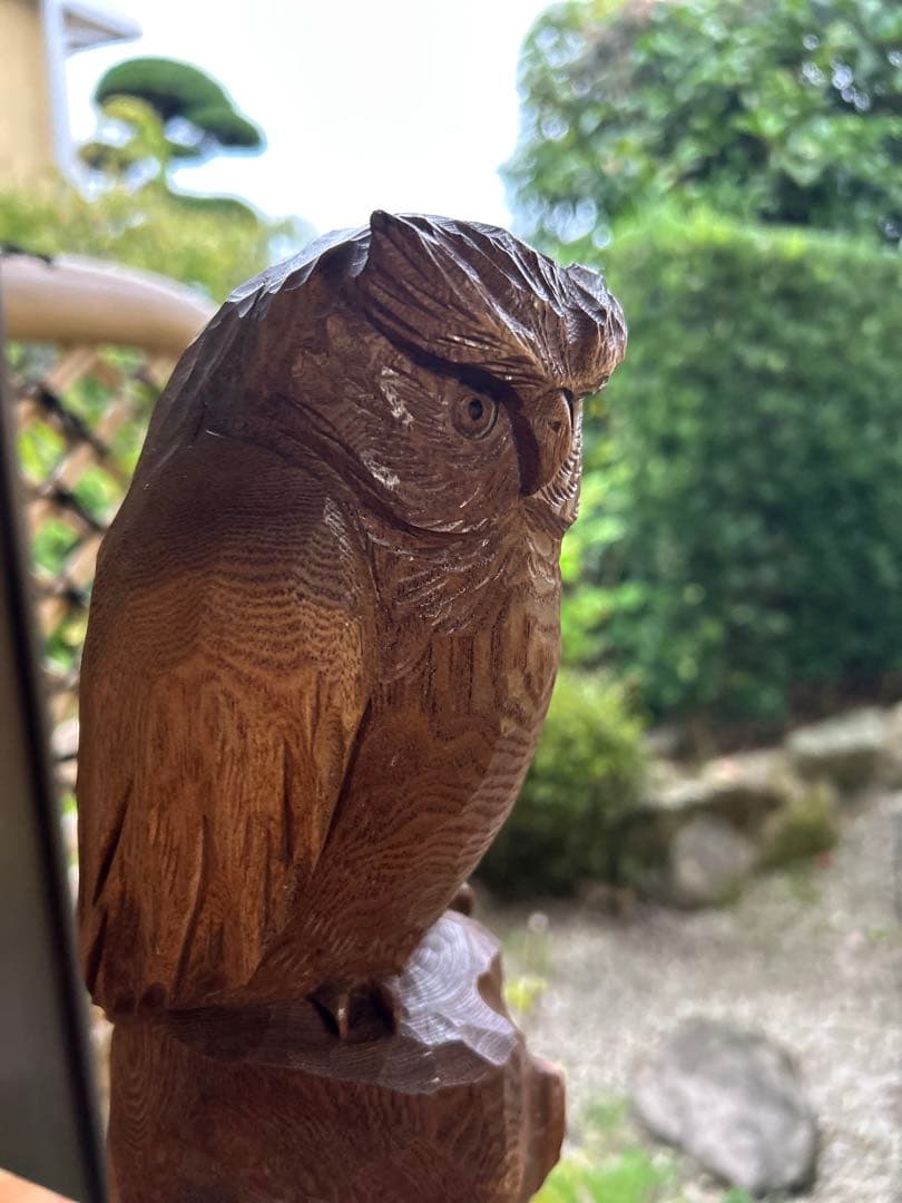 フクロウの木彫彫刻 大場貞義（貞光）作　 【縁起物 希少逸品】送料込み