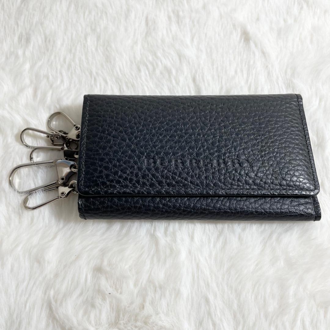 美品 BURBERRY レザー×ノバチェック柄 4連 キーケース ブラック