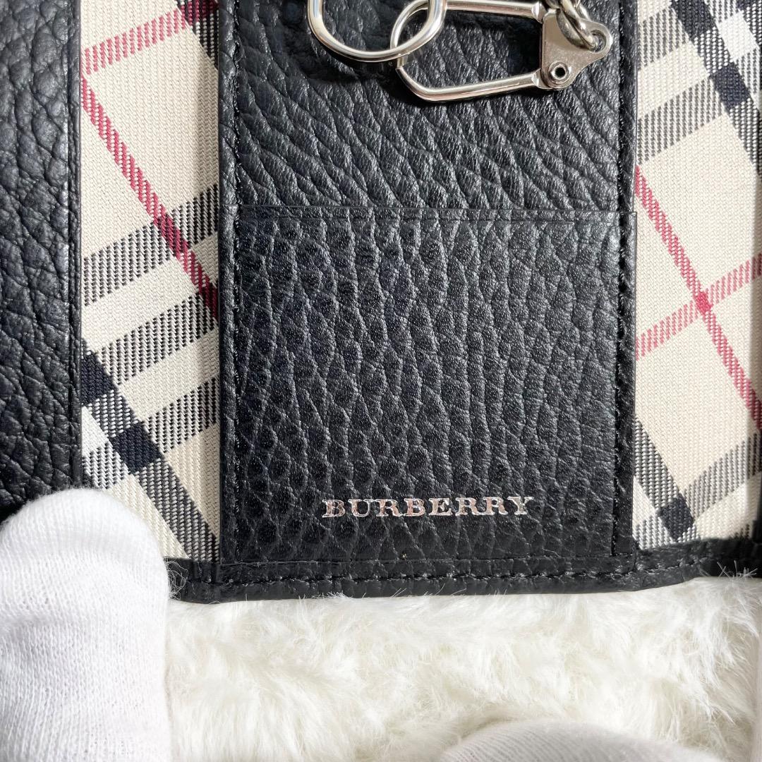 美品 BURBERRY レザー×ノバチェック柄 4連 キーケース ブラック