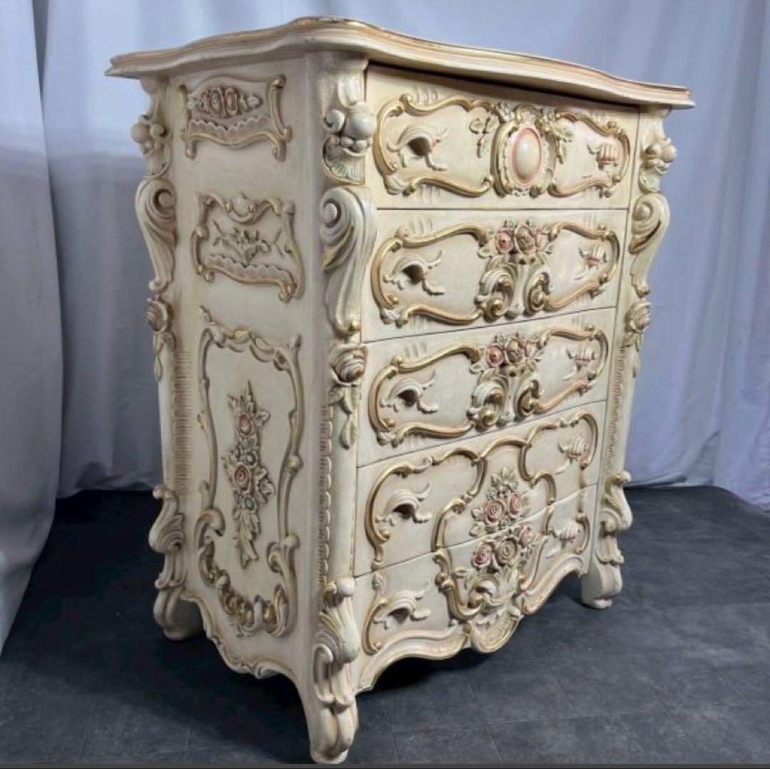 フレンチスタイル 木製 チェスト 5 引き出し ロココ調 バロック