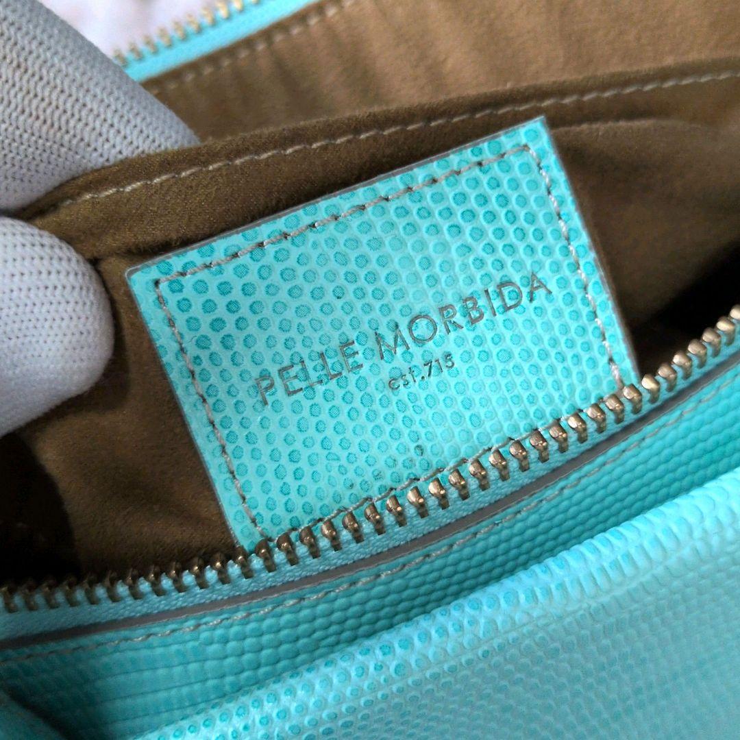 【極美品】PELLE MORBIDA ティファニーブルー 2wayリザード型押し